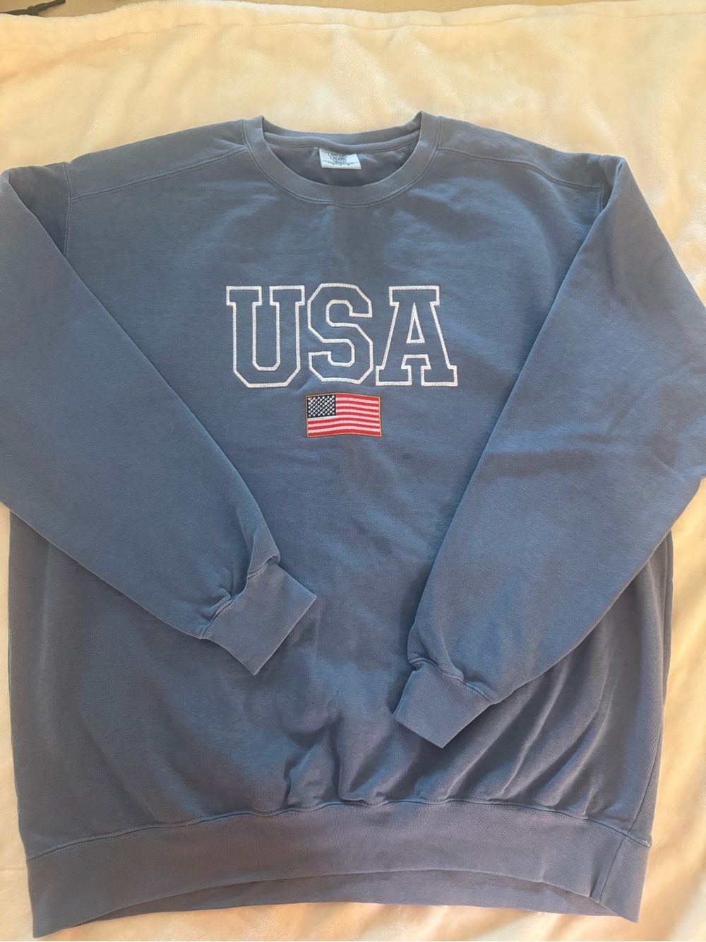 Comfort Colors Blue USA Crewneck Sweatshirt with Flag Embroidery